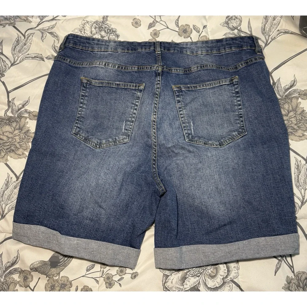Ellos Denim Distressed Shorts Cuffed Bermuda Long Shorts Size 18